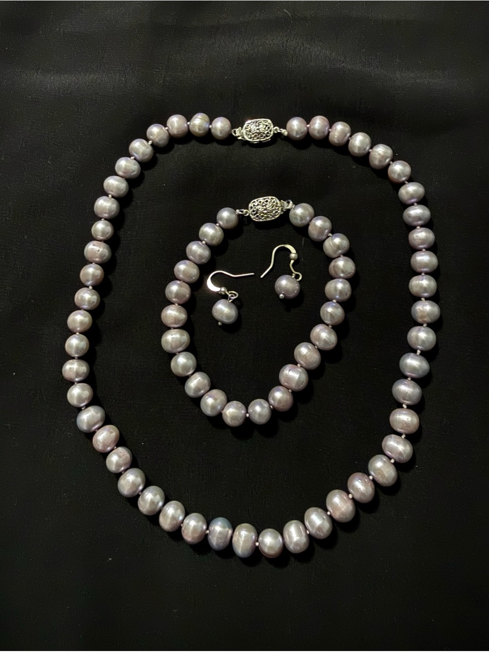 Classic Silver Pearl Necklace, Bracelet & Earring Set - Elegant Women Jewelry
